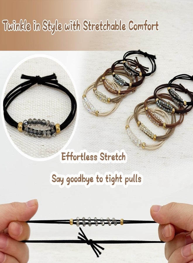 UDeBe Elegant Elastic Hair Ties with Sparkling Crystal Beads – 10-Piece Boho Neutral Set, Durable Ponytail Holders for Women - Image 4